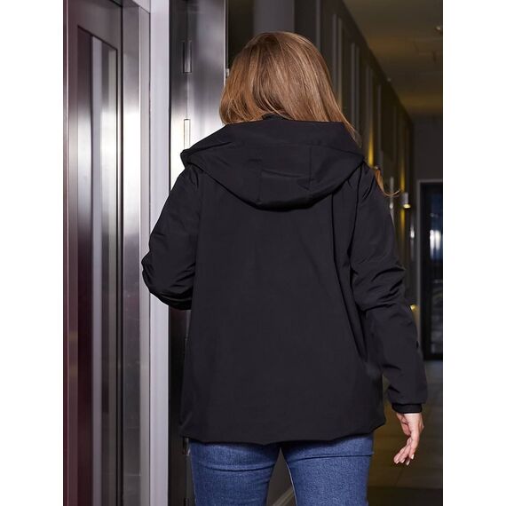 Женская ветровка с капюшоном на подкладке черного цвета, Цвет: Черный, Размер: 60, изображение 5