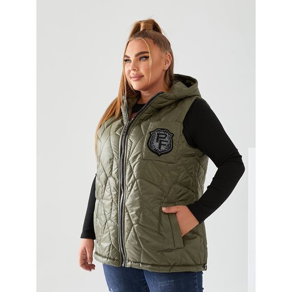 Женская жилетка с капюшоном цвет хаки, Цвет: Хаки, Размер: 56, изображение 7