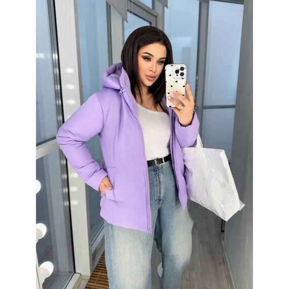 Женская демисезонная куртка сиреневого цвета, Цвет: Сиреневый, Размер: 64, изображение 4