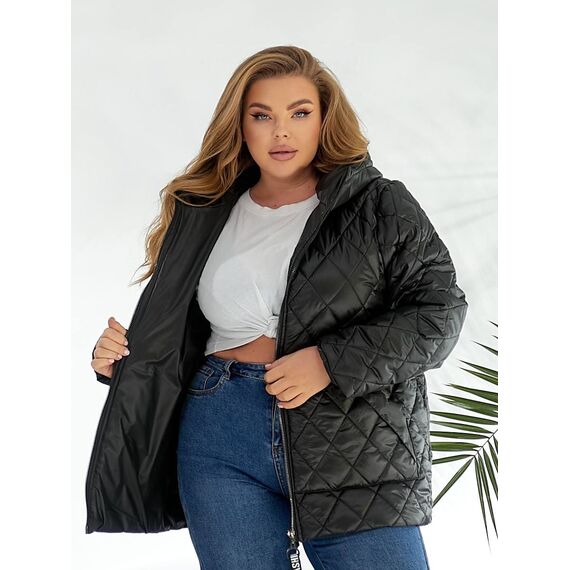 Женская демисезонная куртка черного цвета, Цвет: Черный, Размер: 56