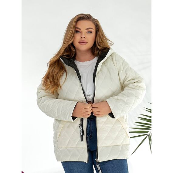 Женская демисезонная куртка молочного цвета, Цвет: Молочный, Размер: 56, изображение 6