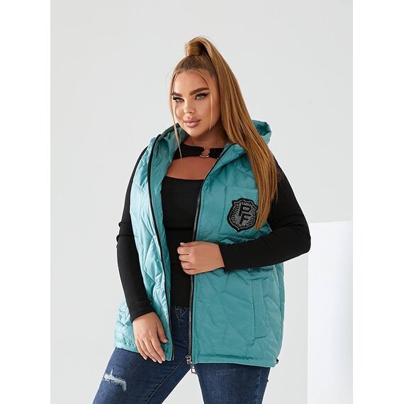 Женская жилетка с капюшоном цвет мята, Цвет: Мятный, Размер: 56, изображение 6