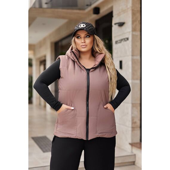 Женская жилетка с капюшоном цвет шоколадный, Цвет: Коричневый, Размер: 52