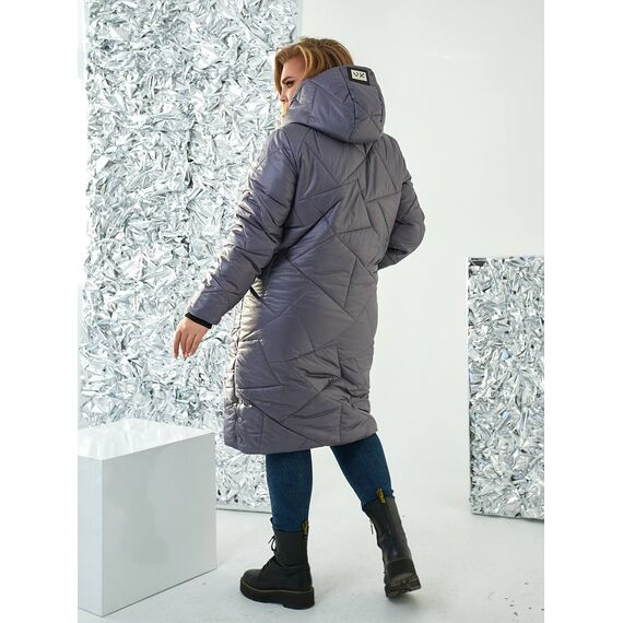 Женская стеганная куртка прямого кроя с накладными карманами серого цвета, Цвет: Серый, Размер: 48, изображение 7