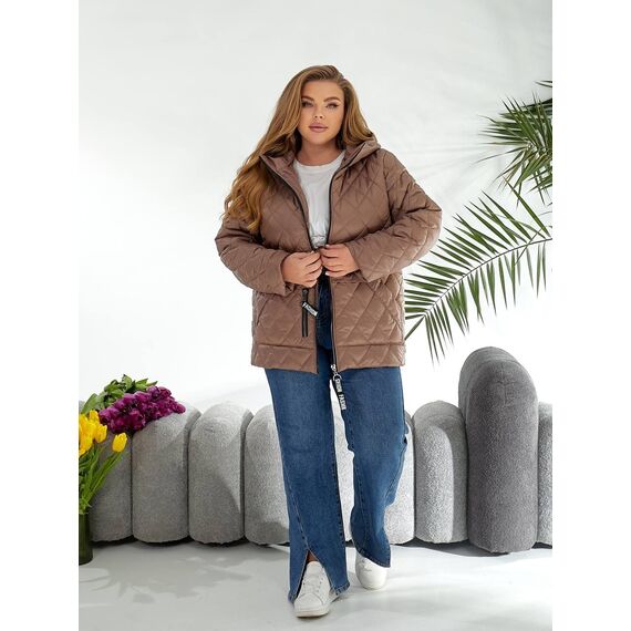 Женская демисезонная куртка цвета мокко, Цвет: Темно-бежевый, Размер: 56, изображение 8