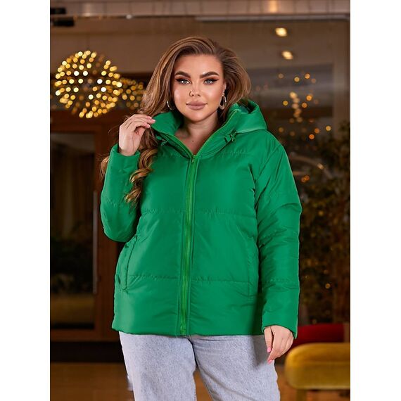 Женская демисезонная куртка цвет трава, Цвет: Светло-зеленый, Размер: 68, изображение 4
