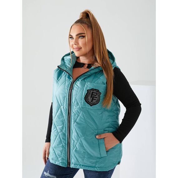 Женская жилетка с капюшоном цвет мята, Цвет: Мятный, Размер: 56