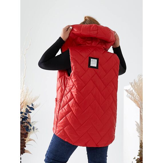 Женская жилетка с капюшоном цвет красный, Цвет: Красный, Размер: 56, изображение 7