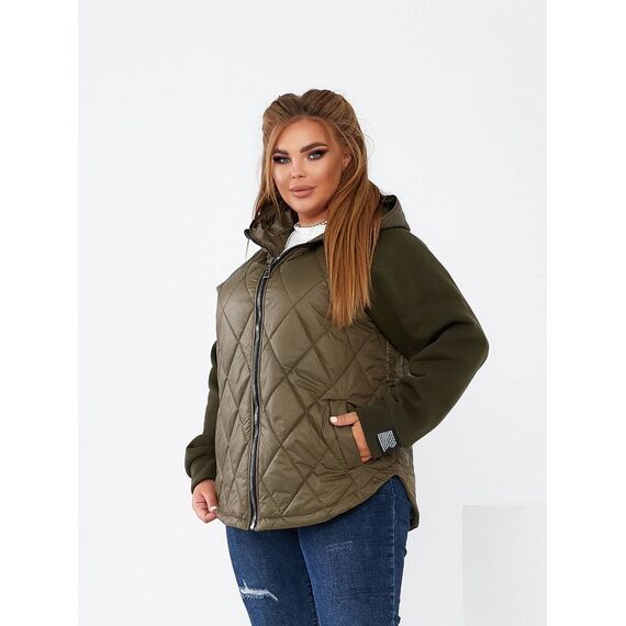 Женская демисезонная куртка цвета хаки, Цвет: Хаки, Размер: 52, изображение 2