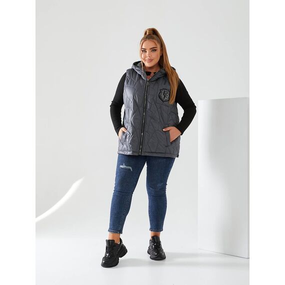 Женская жилетка с капюшоном цвет графит, Цвет: Графитовый, Размер: 56, изображение 2