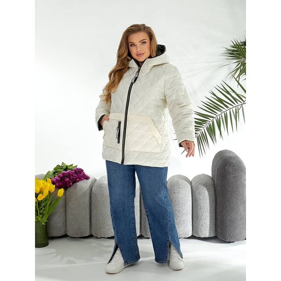 Женская демисезонная куртка молочного цвета, Цвет: Молочный, Размер: 56, изображение 3