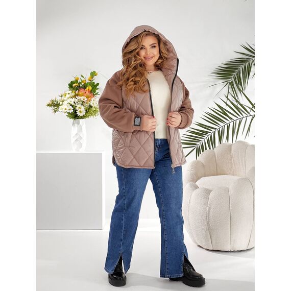 Женская демисезонная куртка цвета моко, Цвет: Темно-бежевый, Размер: 48, изображение 2