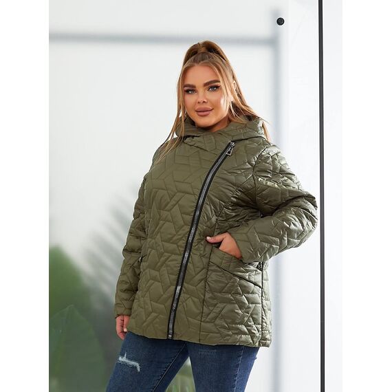 Женская демисезонная куртка цвет хаки, Цвет: Хаки, Размер: 56