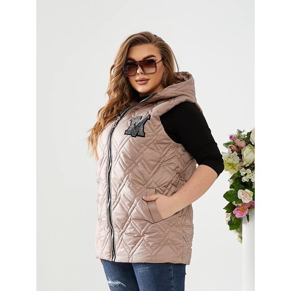 Женская весенняя жилетка мокко, Цвет: Темно-бежевый, Размер: 56, изображение 4