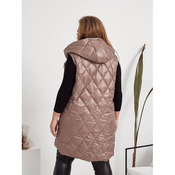 Женская жилетка прямого кроя с карманами цвет мокко, Цвет: Темно-бежевый, Размер: 56, изображение 2