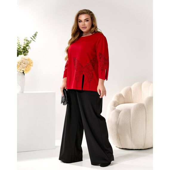 Женский трикотажный костюм двойка цвет красный-черный, Цвет: Красный, Размер: 48, изображение 5