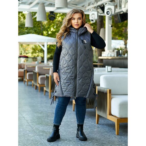 Женская удлиненная демисезонная жилетка цвет графит, Цвет: Графитовый, Размер: 56, изображение 3