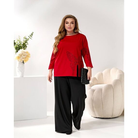 Женский трикотажный костюм двойка цвет красный-черный, Цвет: Красный, Размер: 48, изображение 2