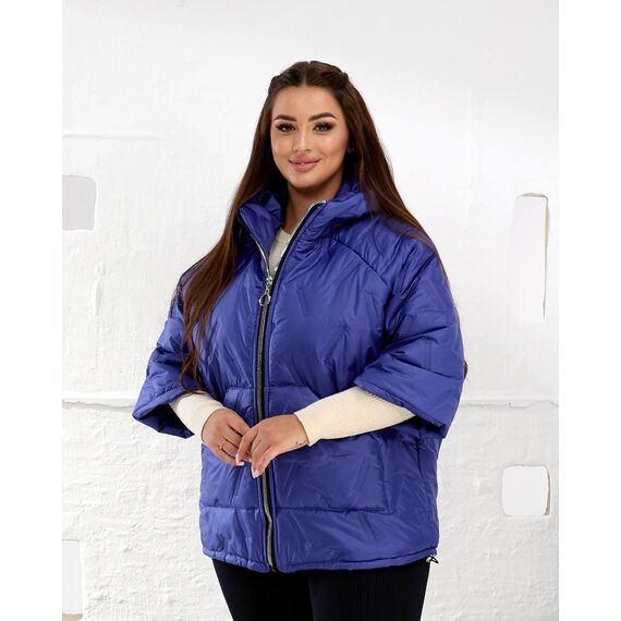 Женский теплый жилет с рукавами 3/4 цвет электрик, Цвет: Синий, Размер: 50, изображение 4