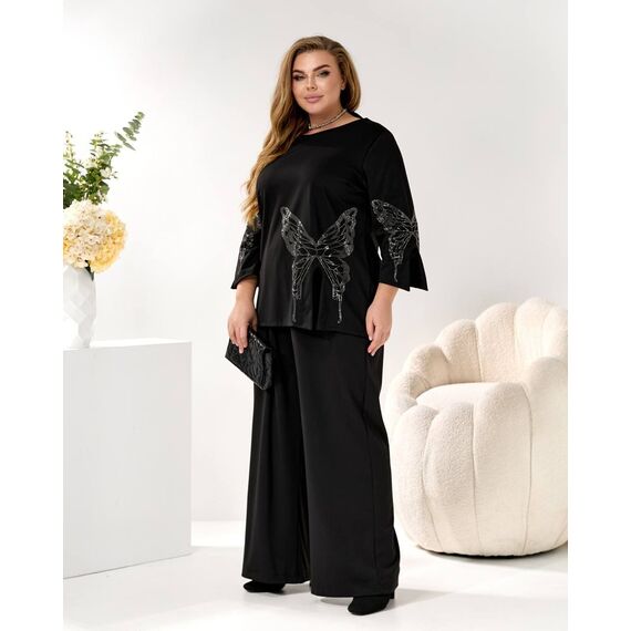 Женский трикотажный костюм двойка цвет черный, Цвет: Черный, Размер: 48, изображение 3