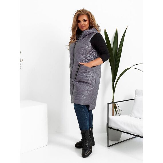 Женский жилет прямого кроя графит, Цвет: Графитовый, Размер: 56, изображение 2