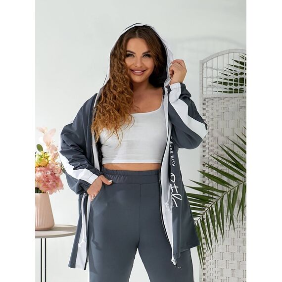 Женский прогулочный костюм графитового цвета, Цвет: Серый, Размер: 48, изображение 3