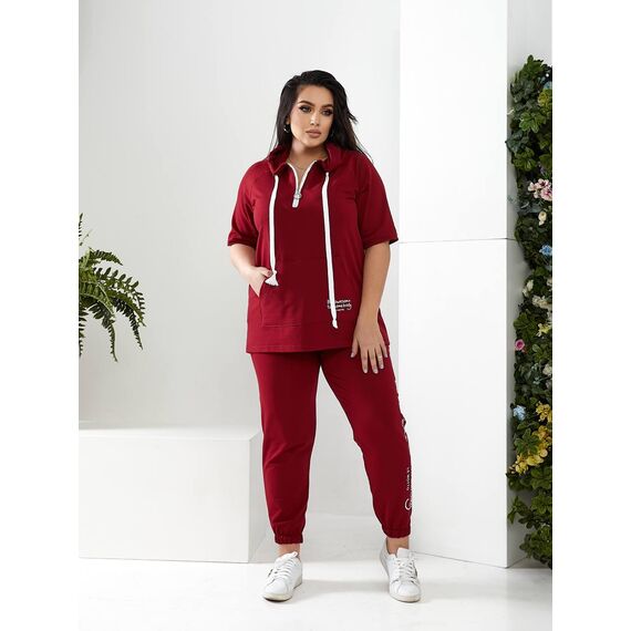 Женский спортивный костюм с коротким рукавом бордо, Цвет: Бордовый, Размер: 48