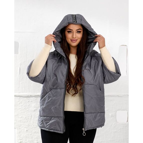 Женский теплый жилет с рукавами 3/4 цвет графит, Цвет: Графитовый, Размер: 50, изображение 2