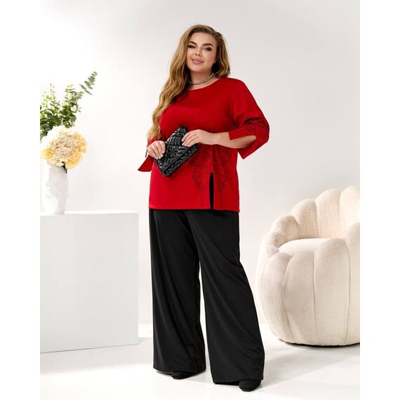 Женский трикотажный костюм двойка цвет красный-черный, Цвет: Красный, Размер: 48, изображение 7