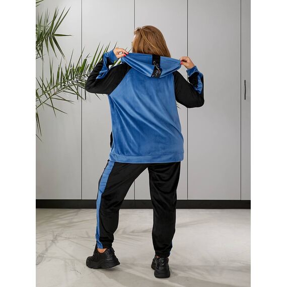 Женский пргулочный костюм двойка цвет джинс-черный, Цвет: Светло-синий, Размер: 48, изображение 2