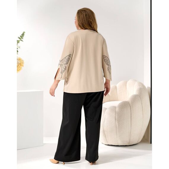 Женский трикотажный костюм двойка цвет бежевый-черный, Цвет: Бежевый, Размер: 48, изображение 5