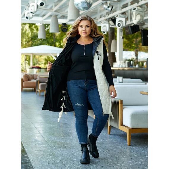 Женская удлиненная демисезонная жилетка цвет молочный, Цвет: Молочный, Размер: 56, изображение 6