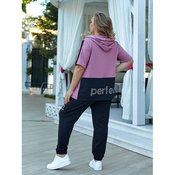 Женский прогулочный костюм двойка цвет фрез, Цвет: Лиловый, Размер: 56, изображение 2