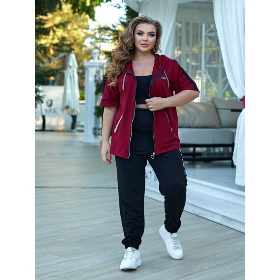 Женский прогулочный костюм двойка цвет бордовый, Цвет: Бордовый, Размер: 52, изображение 2