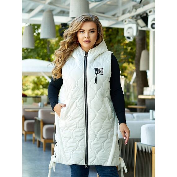 Женская удлиненная демисезонная жилетка цвет молочный, Цвет: Молочный, Размер: 56, изображение 2
