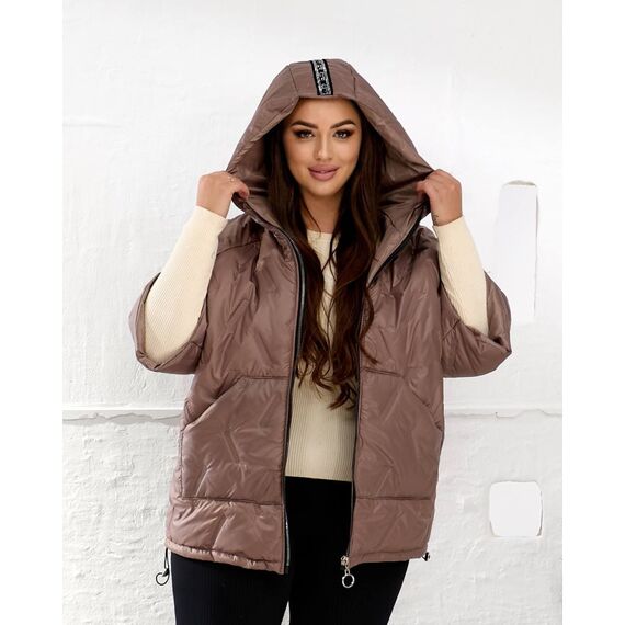 Женский теплый жилет с рукавами 3/4 цвет мокко, Цвет: Темно-бежевый, Размер: 50, изображение 5