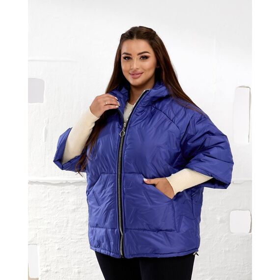 Женский теплый жилет с рукавами 3/4 цвет электрик, Цвет: Синий, Размер: 50, изображение 6