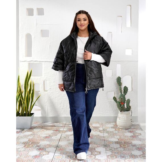 Женский теплый жилет с рукавами 3/4 цвет черный, Цвет: Черный, Размер: 50, изображение 3