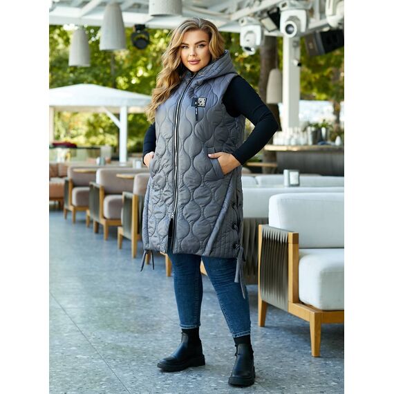 Женская удлиненная демисезонная жилетка цвет графит, Цвет: Графитовый, Размер: 56, изображение 9