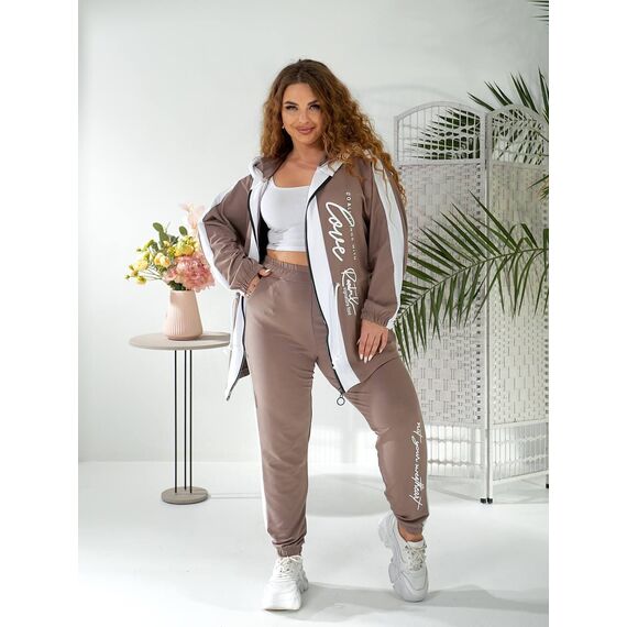 Женский прогулочный костюм цвета мокко, Цвет: Темно-бежевый, Размер: 48, изображение 3