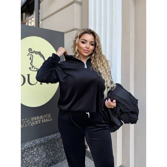 Женский велюровый костюм тройка с жилеткой цвет черный, Цвет: Черный, Размер: 48, изображение 2