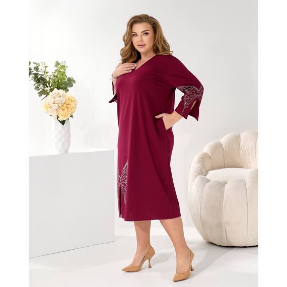 Женское трикотажное платье миди свободного кроя цвет бордо, Цвет: Бордовый, Размер: 48, изображение 5