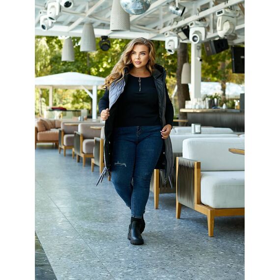 Женская удлиненная демисезонная жилетка цвет графит, Цвет: Графитовый, Размер: 56, изображение 6