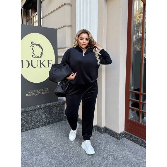 Женский велюровый костюм тройка с жилеткой цвет черный, Цвет: Черный, Размер: 48, изображение 3