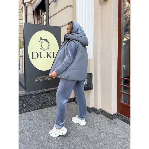 Женский велюровый костюм тройка с жилеткой цвет серый, Цвет: Серый, Размер: 48, изображение 5