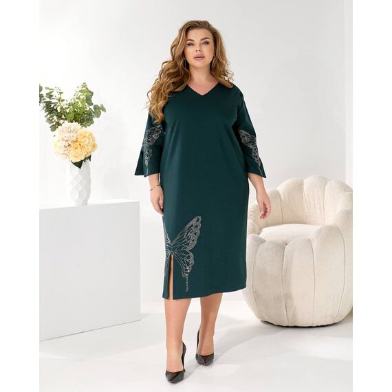 Женское трикотажное платье миди свободного кроя цвет изумрудный, Цвет: Изумрудный, Размер: 48, изображение 2