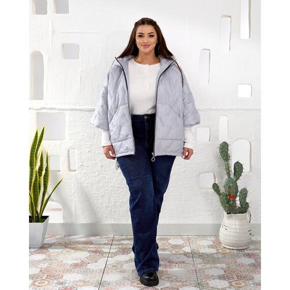 Женский теплый жилет с рукавами 3/4 цвет светло-серый, Цвет: Светло-серый, Размер: 50