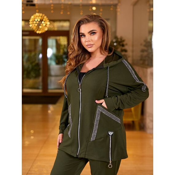 Женский спортивный костюм цвет хаки, Цвет: Хаки, Размер: 56, изображение 2