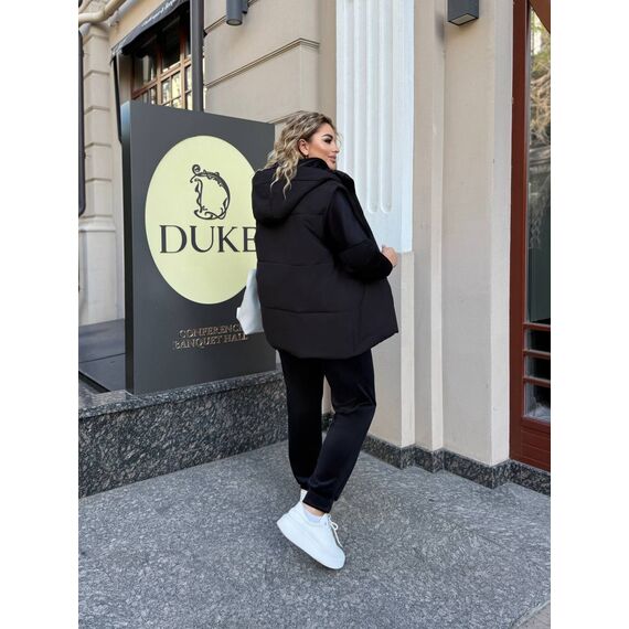 Женский велюровый костюм тройка с жилеткой цвет черный, Цвет: Черный, Размер: 48, изображение 5