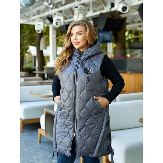 Женская удлиненная демисезонная жилетка цвет графит, Цвет: Графитовый, Размер: 56, изображение 7